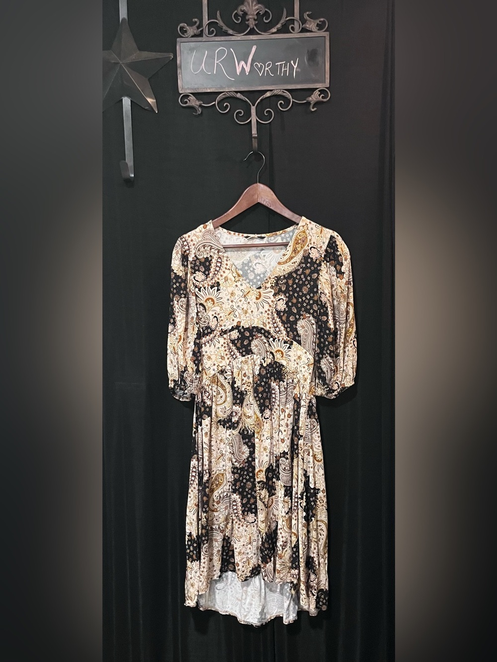 MO Woman Paisley Print Midi Dress - Size Large - Bohemian Chic